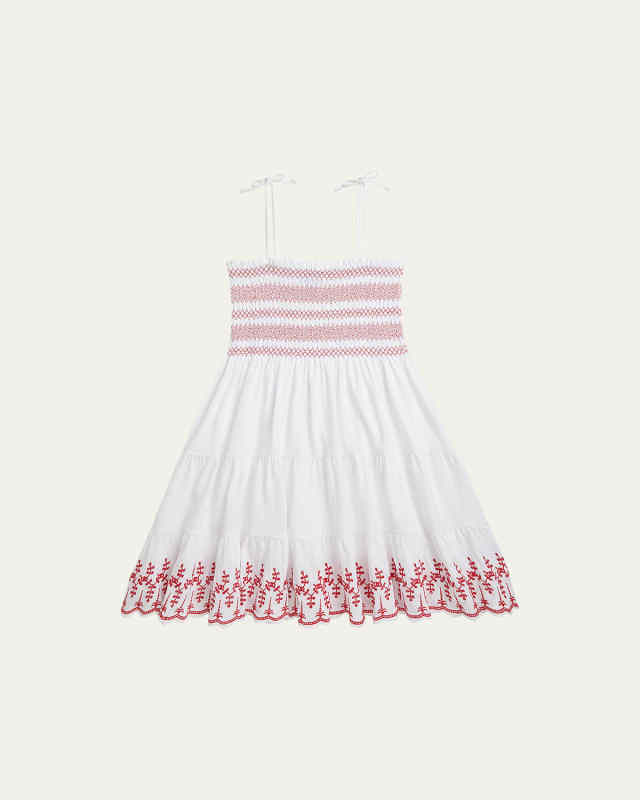 Girl's Smocked Eyelet Trim Dress, Size S-